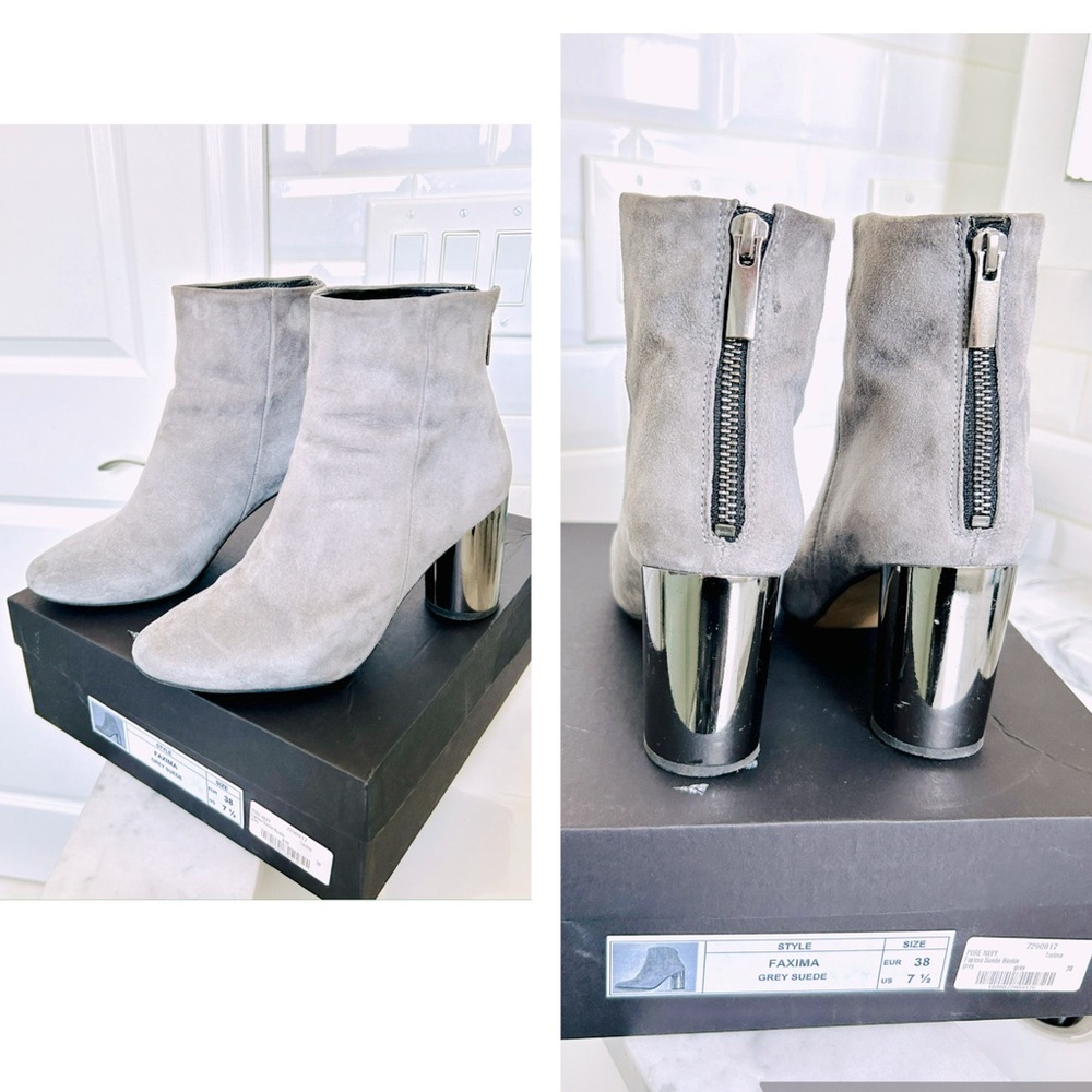 Pure Navy - Gray Suede Ankle Boots Mirrored Heels Women’s Size 7.5